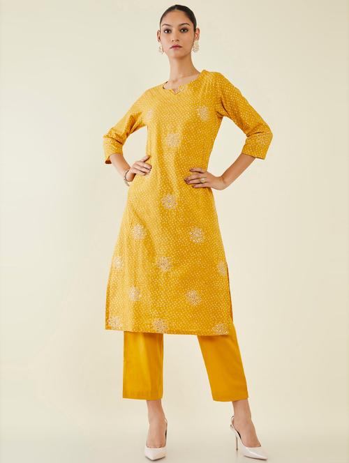 yellow printed kurta pant set - 19486149 - Very Small Image - 1