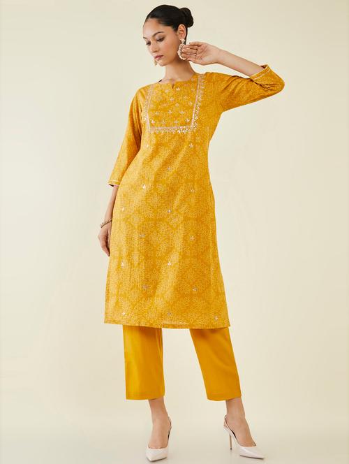 yellow self design suit set - 19486153 - Very Small Image - 1