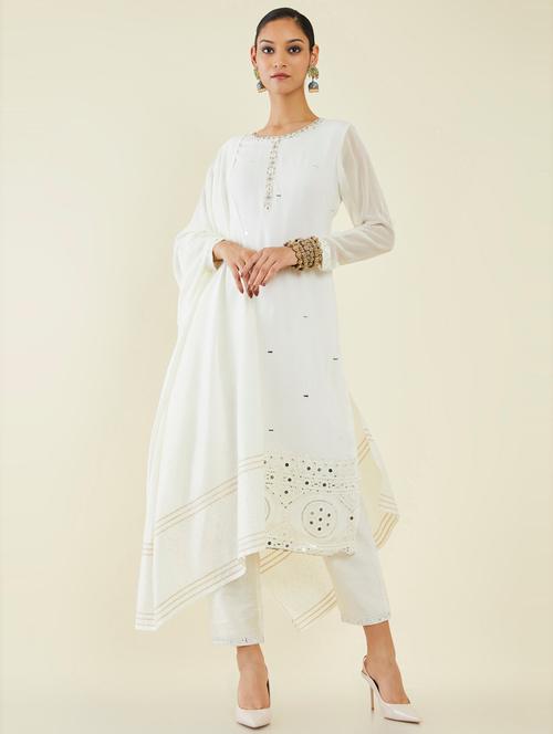 white self design suit set - 19486165 - Very Small Image - 1