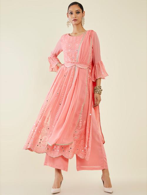 pink self design suit set - 19486182 - Very Small Image - 1