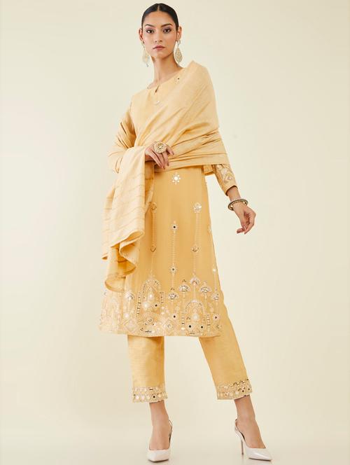 yellow self design suit set - 19486189 - Very Small Image - 1