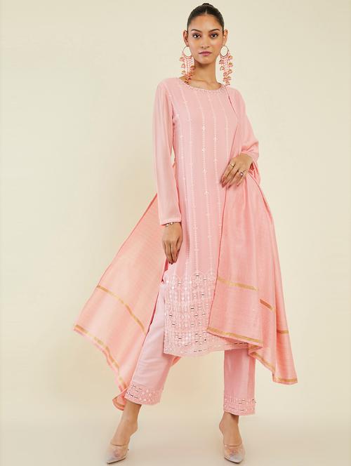 peach self design suit set - 19486193 - Very Small Image - 1