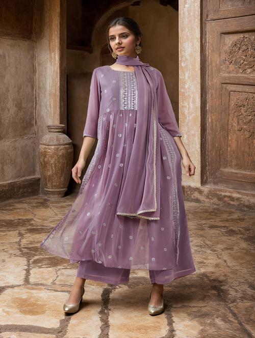purple self design suit set - 19486198 - Very Small Image - 1