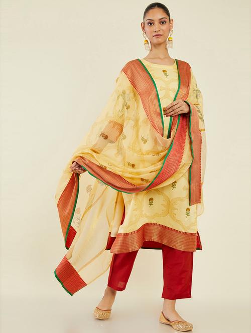 yellow self design suit set - 19486218 - Very Small Image - 1