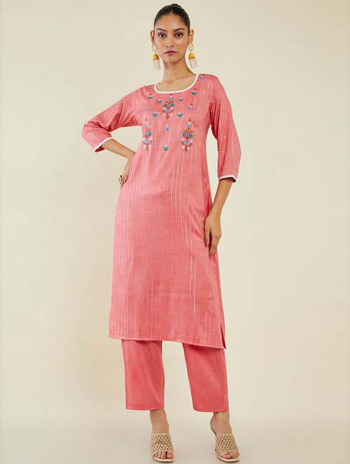 pink self design suit set - 19486236 - Very Small Image - 1