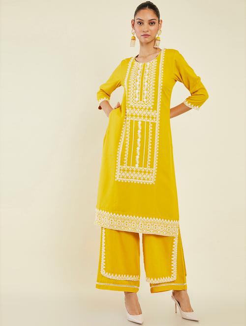 yellow self design suit set - 19486243 - Very Small Image - 1