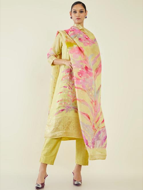 yellow self design suit set - 19486254 - Very Small Image - 1