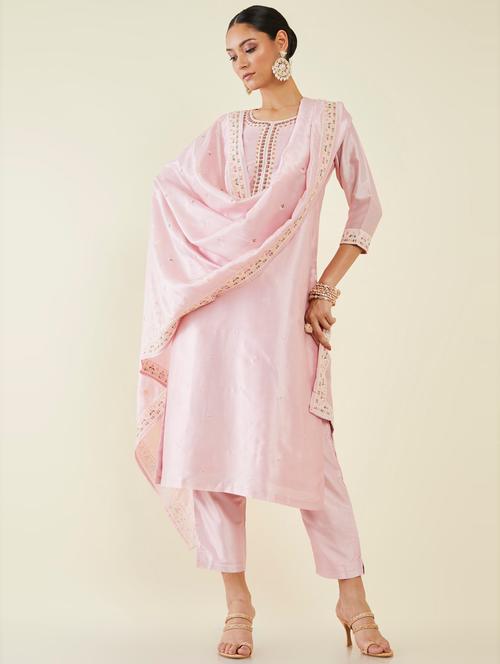 pink self design suit set - 19486256 - Very Small Image - 1