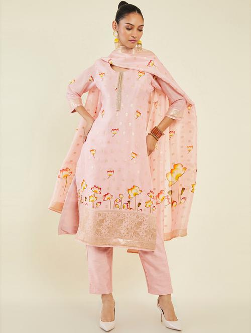 pink self design suit set - 19486260 - Very Small Image - 1