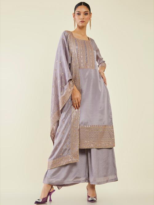 purple self design suit set - 19486262 - Very Small Image - 1