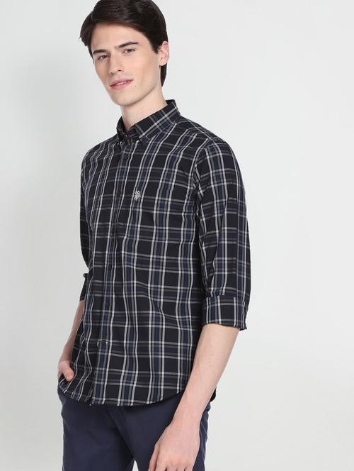 check button down collar casual shirt - 19486302 - Very Small Image - 1