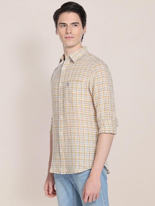 yellow check long sleeve casual shirt - 19486387 - Very Small Image - 1