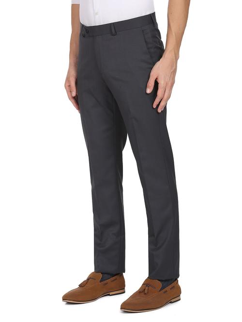 charcoal polyester flat front casual trouser - 19486846 - Very Small Image - 1