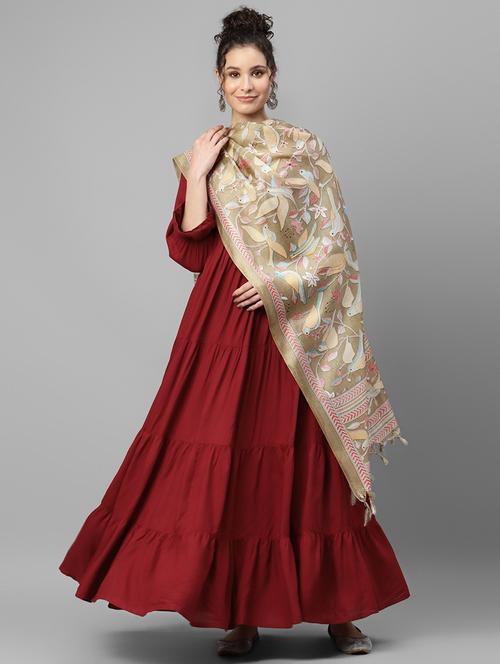 maroon solid angrakha kurta - 19487545 - Very Small Image - 1