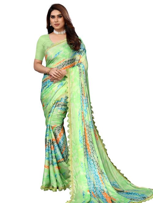 green art silk printed saree with blouse - 19487591 - Very Small Image - 1