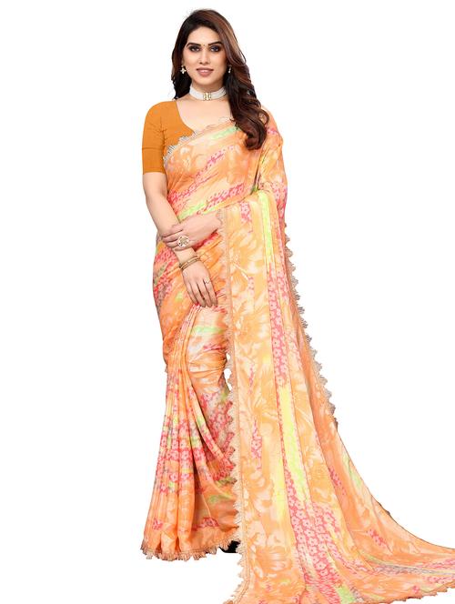 orange art silk printed saree - 19487592 - Very Small Image - 1