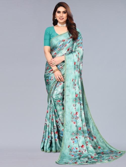 green art silk printed saree with blouse - 19487597 - Very Small Image - 1