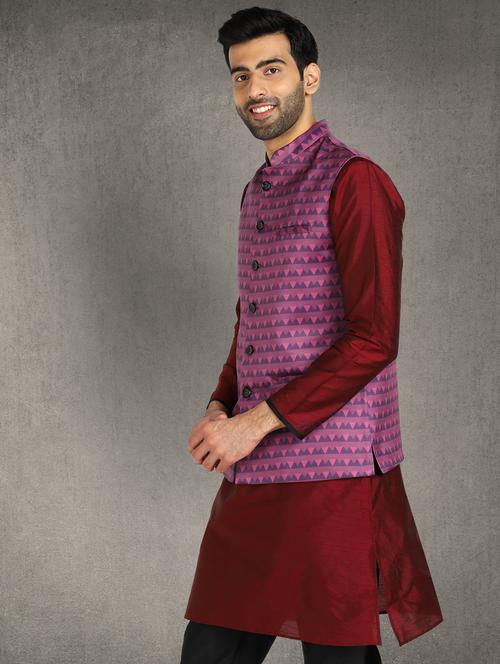 purple printed nehru jacket - 19488647 - Very Small Image - 1