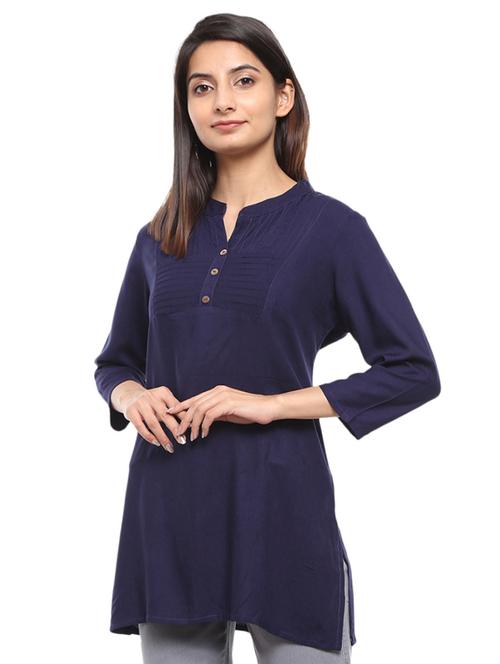 navy solid straight kurti - 19488885 - Very Small Image - 1