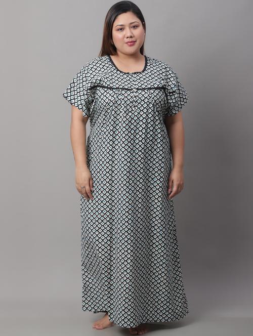 navy blue printed nighty - 19489327 - Very Small Image - 1