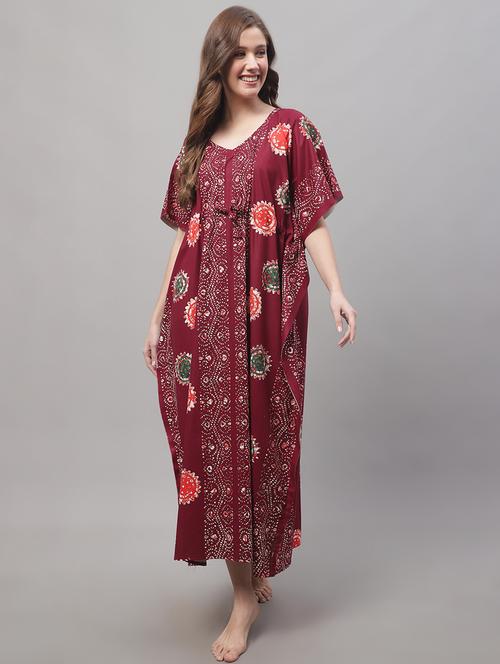maroon printed kaftan - 19489341 - Very Small Image - 1