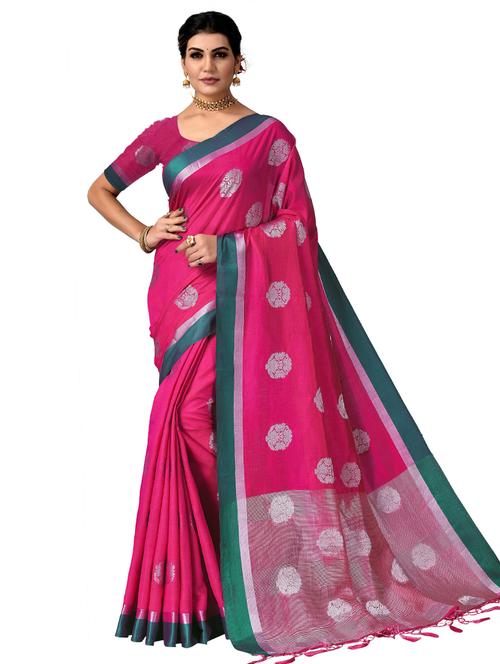 solids with borders tussar saree with blouse - 19489485 - Very Small Image - 1