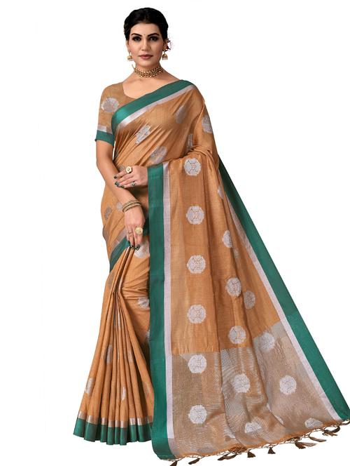 solids with borders tussar saree with blouse - 19489488 - Very Small Image - 1