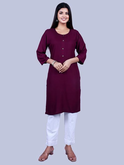purple solid straight kurta - 19489560 - Very Small Image - 1