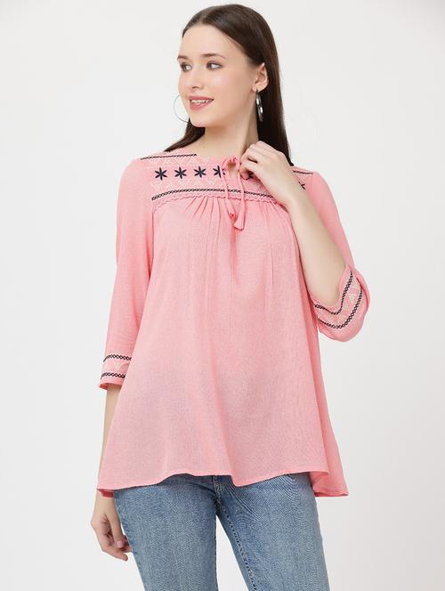 embroidered crepe a-line top - 19490103 - Very Small Image - 1