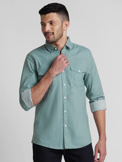 green cotton casual shirt - 19490252 - Very Small Image - 1