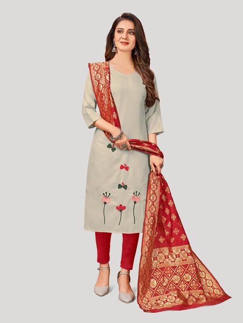 embroidered unstitched suit set - 19490602 - Very Small Image - 1