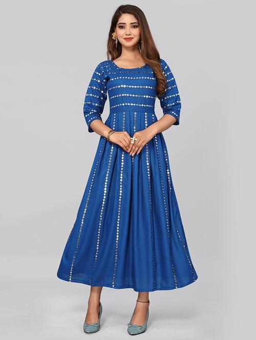 mirror work flared gown - 19490620 - Very Small Image - 1