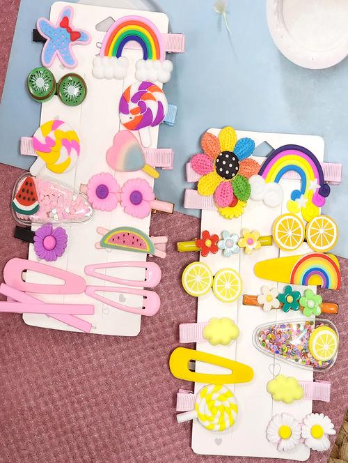 kids yellow and pink hair clip fancy combo cute hair tic tacs for kids girls pack of 28 by the little girl store - 19490986 - Very Small Image - 1