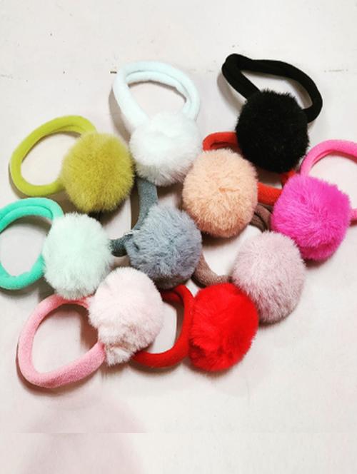 colorful pom pom cute looking furry hair rubber bands by the little girl store - 19491007 - Very Small Image - 1