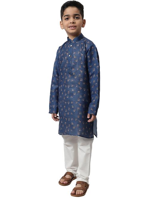 navy blue printed full length kurta set - 19491021 - Very Small Image - 1