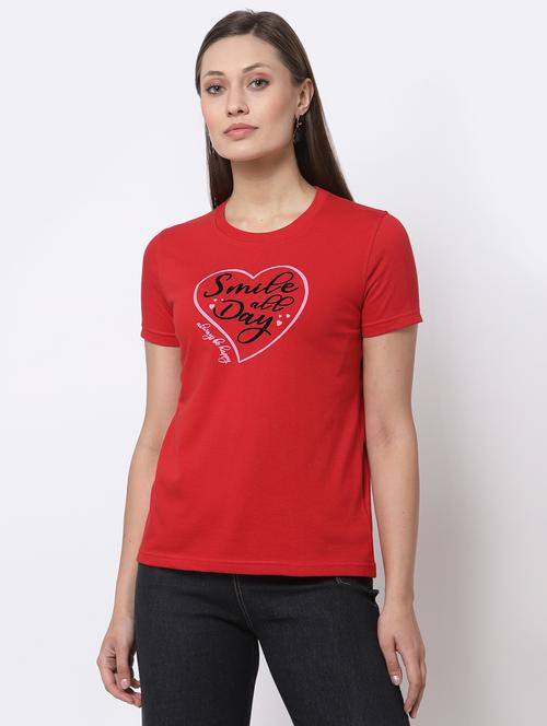 women's chest print round neck t-shirt - 19491774 - Very Small Image - 1