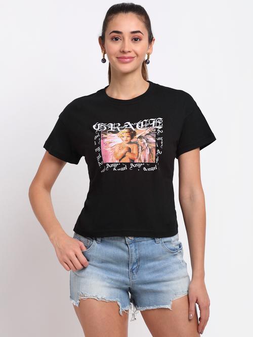 women's chest print crew neck t-shirt - 19491784 - Very Small Image - 1