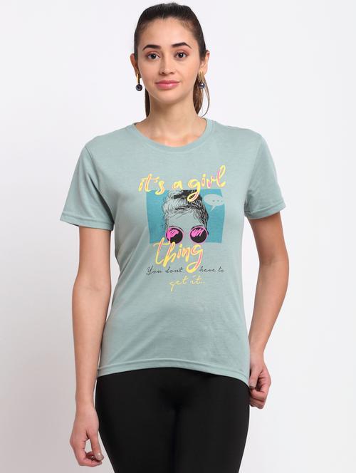 women's chest print round neck t-shirt - 19491789 - Very Small Image - 1