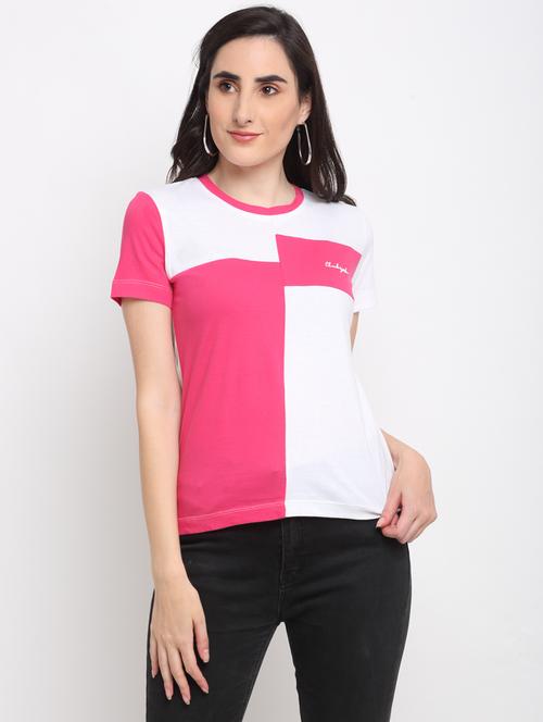 women's color block round neck t-shirt - 19491797 - Very Small Image - 1