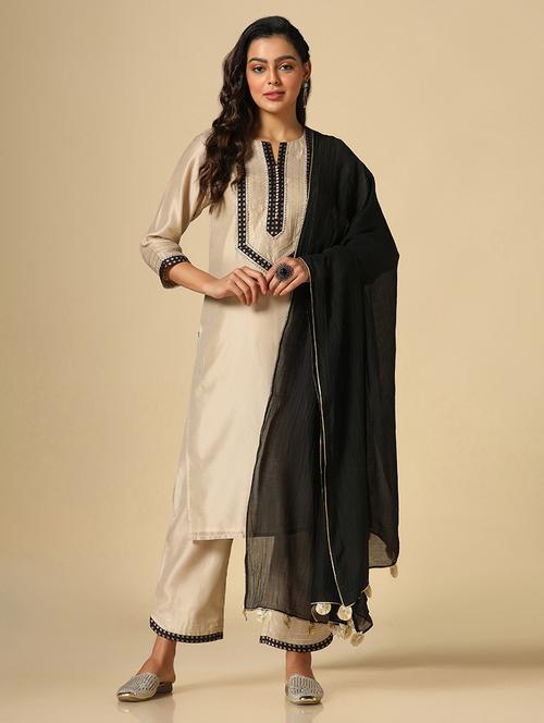 solid kurta pant set with dupatta - 19492044 - Very Small Image - 1