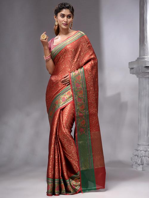 red self design banarasi saree with blouse - 19492064 - Very Small Image - 1