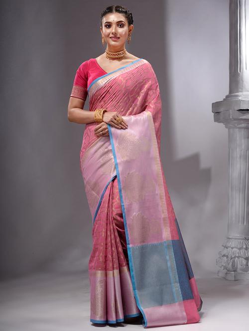 pink self design banarasi saree with blouse - 19492074 - Very Small Image - 1