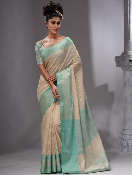 beige self design banarasi saree with blouse - 19492081 - Very Small Image - 1