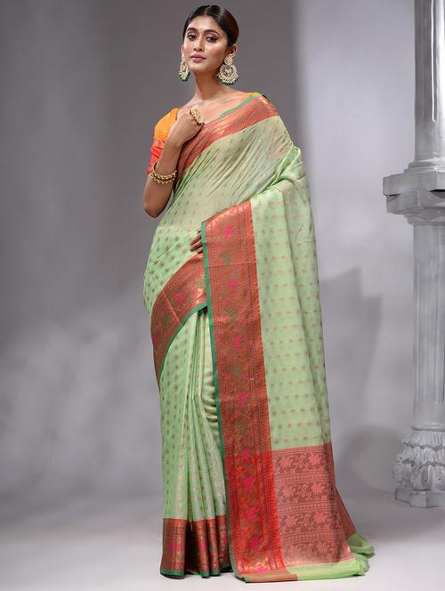 light green self design banarasi saree with blouse - 19492087 - Very Small Image - 1