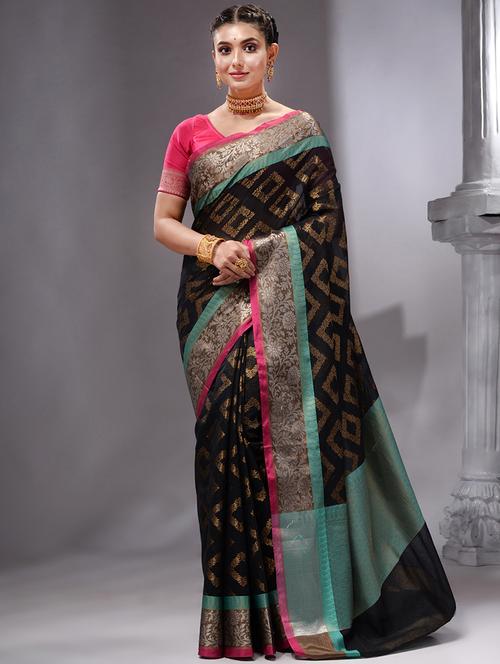 self design banarasi saree with blouse - 19492099 - Very Small Image - 1