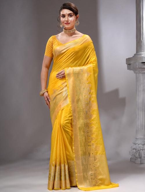 self design banarasi saree with blouse - 19492123 - Very Small Image - 1