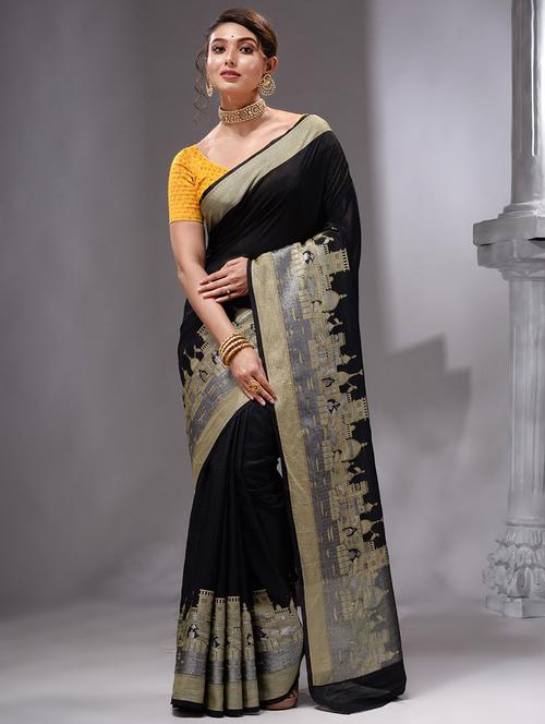 women's self design black colored saree - 19492124 - Very Small Image - 1