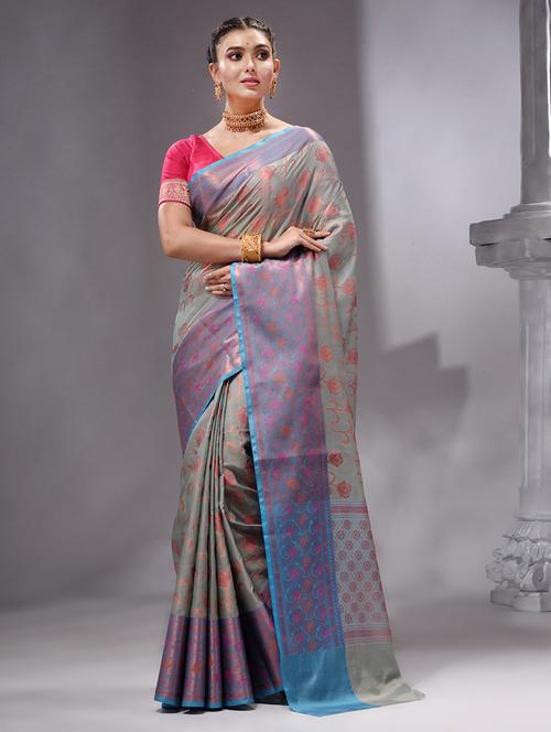 contrast bordered woven saree with blouse - 19492206 - Very Small Image - 1