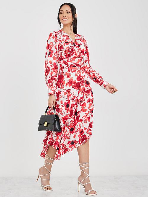 floral print asymmetric hem wrap midi dress - 19492698 - Very Small Image - 1