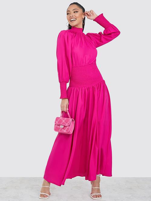 cuffed volume sleeves shirred detail a-line maxi dress - 19492707 - Very Small Image - 1